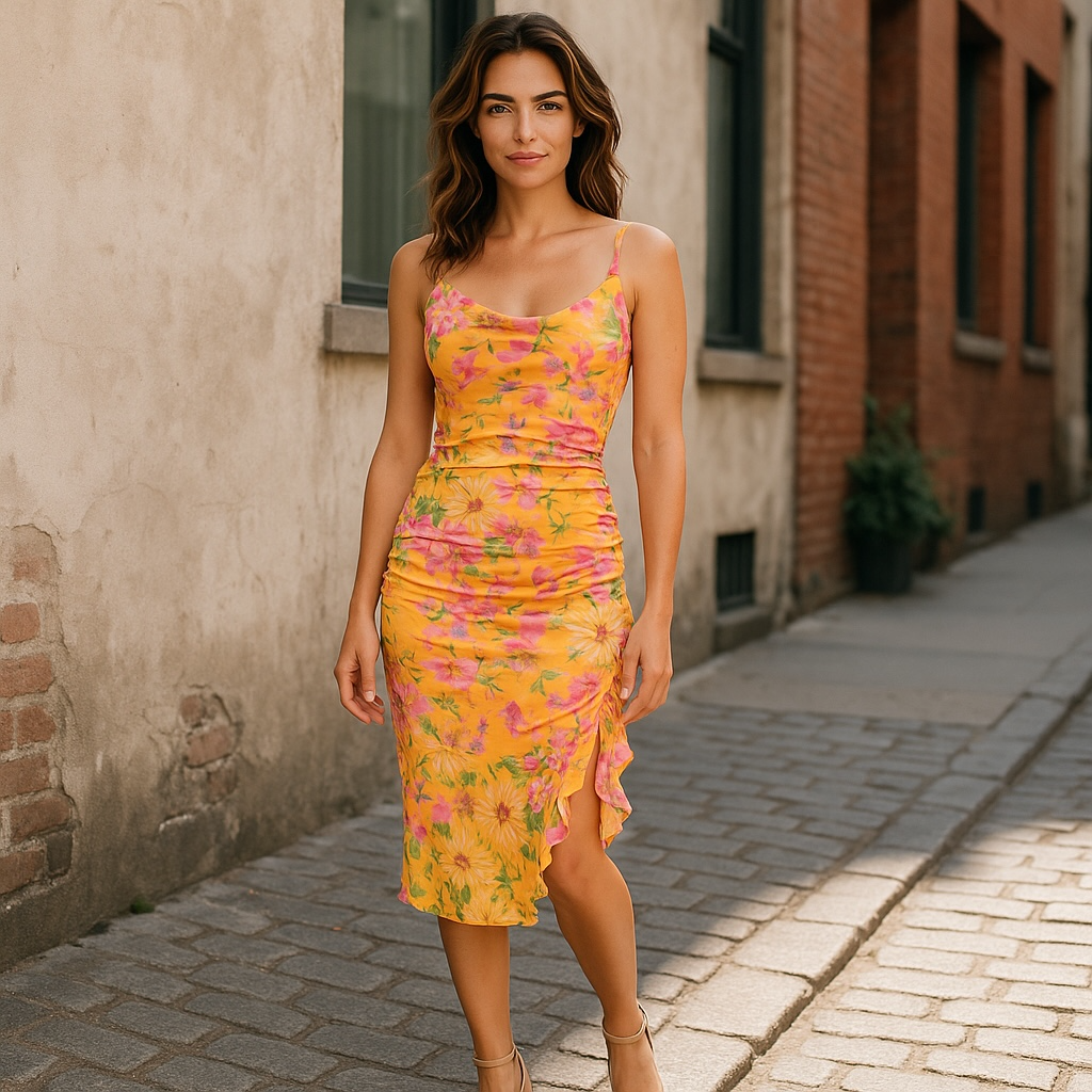orange floral dress